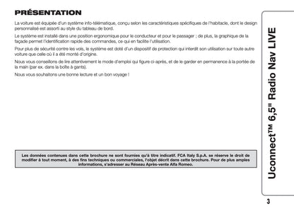 Alfa Romeo Giulietta Uconnect Radio Nav 6.5 Guide d'utilisation 2016 - 2023