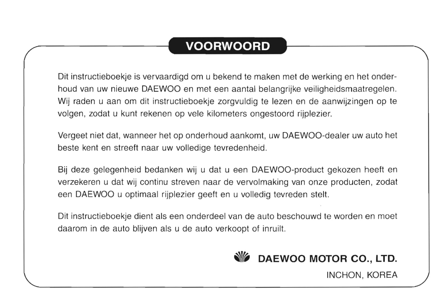 2001-2005 Daewoo Matiz Manuel du propriétaire | Néerlandais