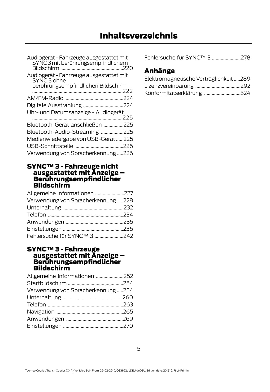 2019-2020 Ford Tourneo Courier/Transit Courier Owner's Manual | German