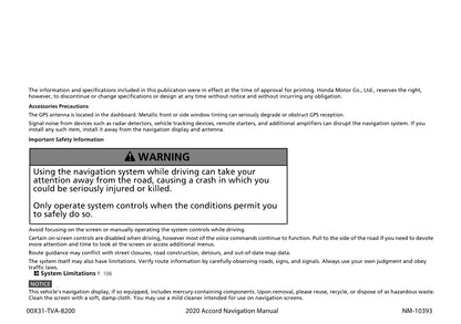 Honda Accord Navigation Owner's Manual 2020