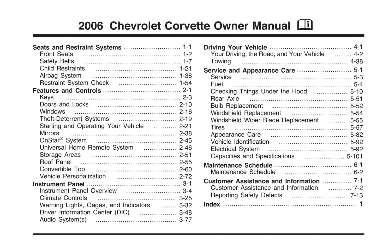 2006 Chevrolet Corvette Owner's Manual | English