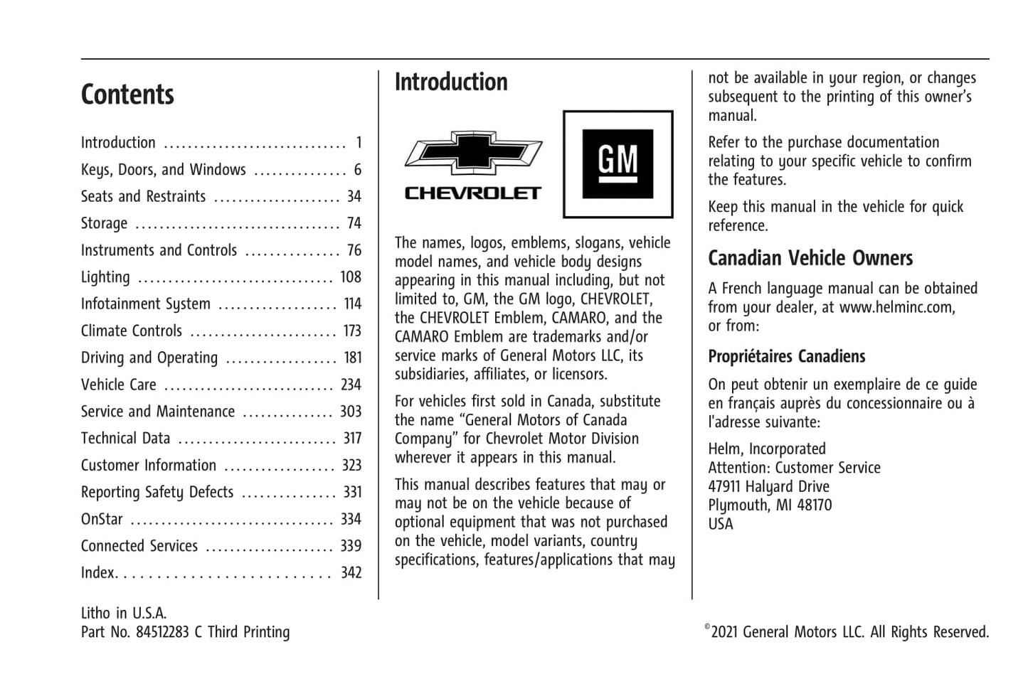 2021 Chevrolet Camaro Manuel du propriétaire | Anglais