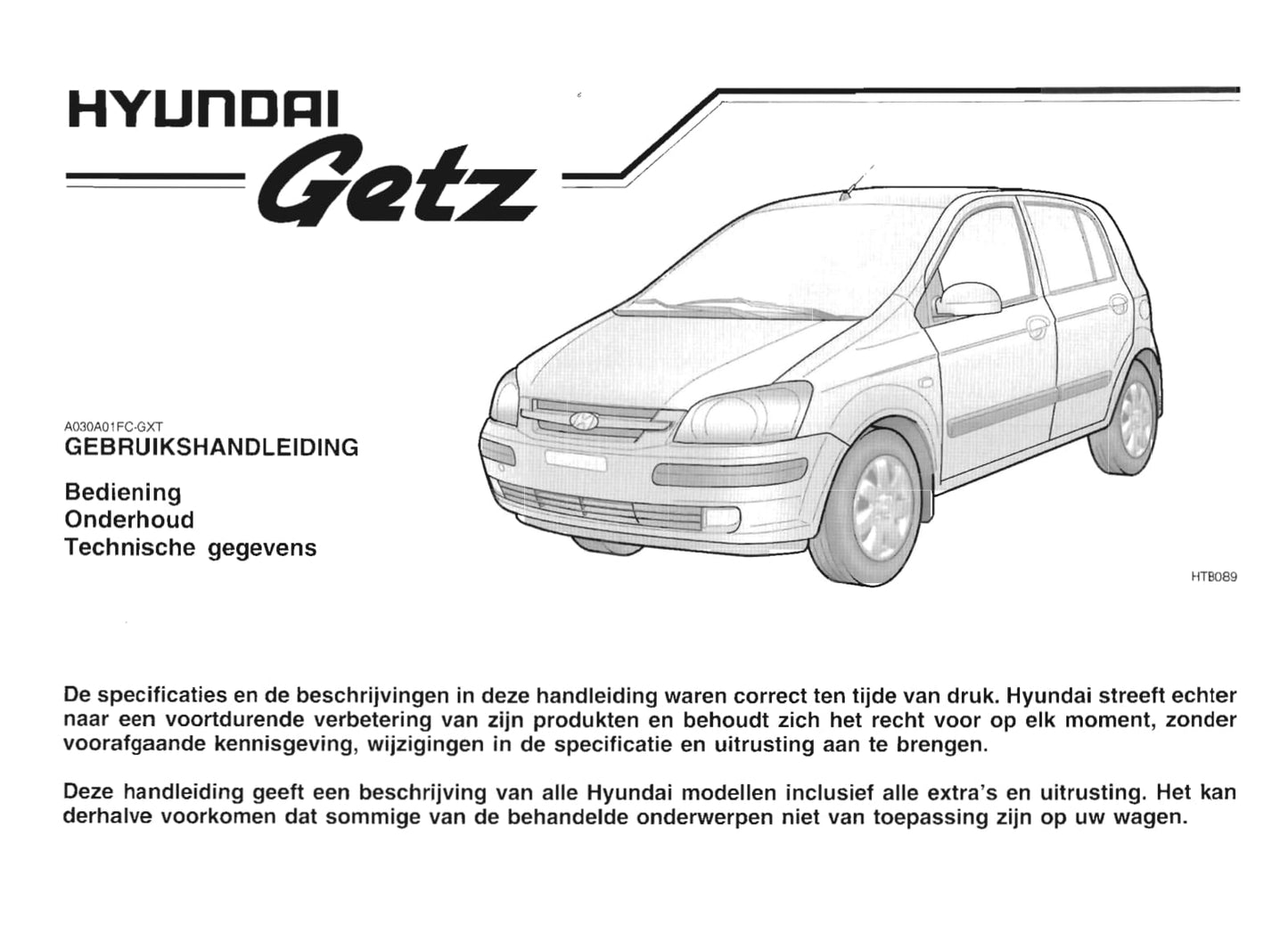 2002-2005 Hyundai Getz Manuel du propriétaire | Néerlandais