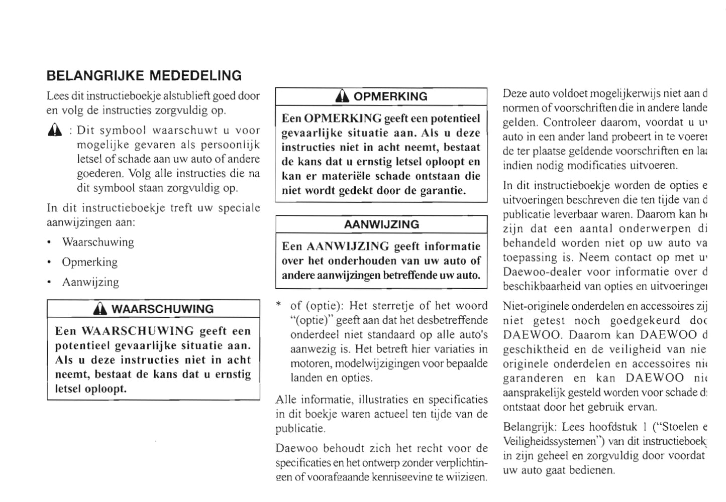 2000-2006 Daewoo Evanda Manuel du propriétaire | Néerlandais