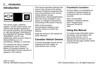 2018 Chevrolet Suburban/Tahoe Owner's Manual | English