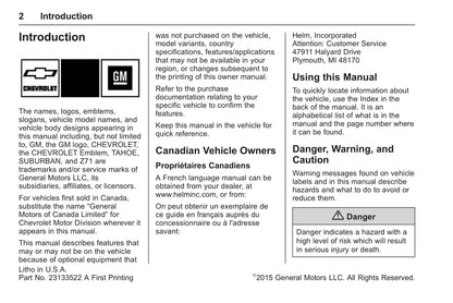 2016 Chevrolet Suburban/Tahoe Owner's Manual | English