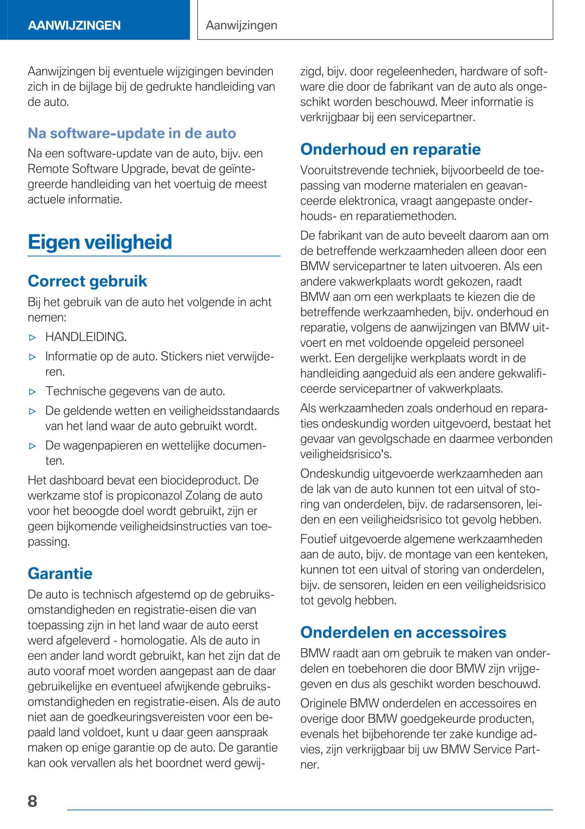 2020-2021 BMW 8 Series Owner's Manual | Dutch