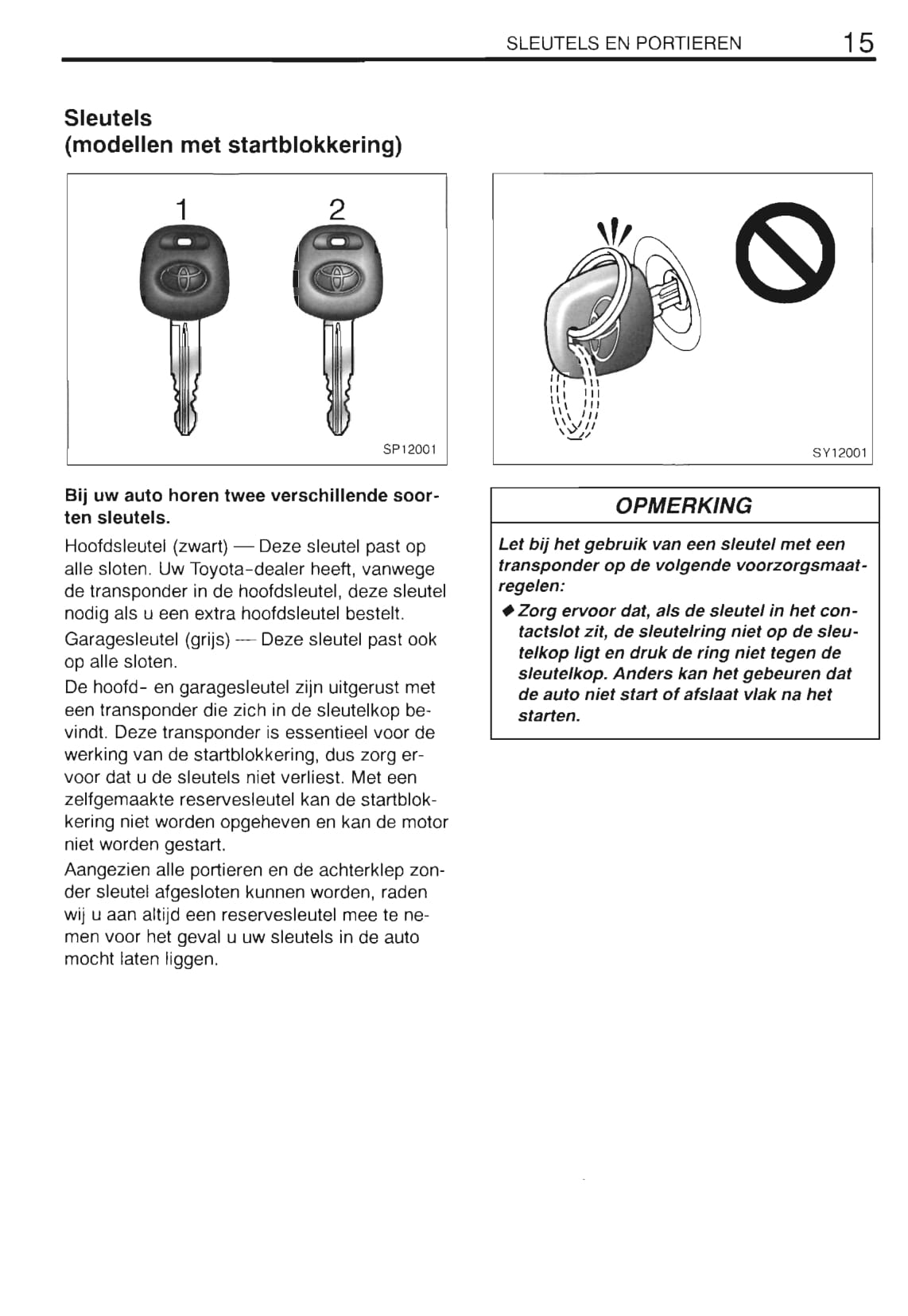 2000-2001 Toyota Yaris Verso Owner's Manual | Dutch