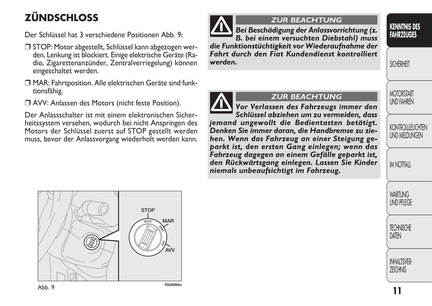 2010-2011 Fiat Punto/Punto Evo Owner's Manual | German