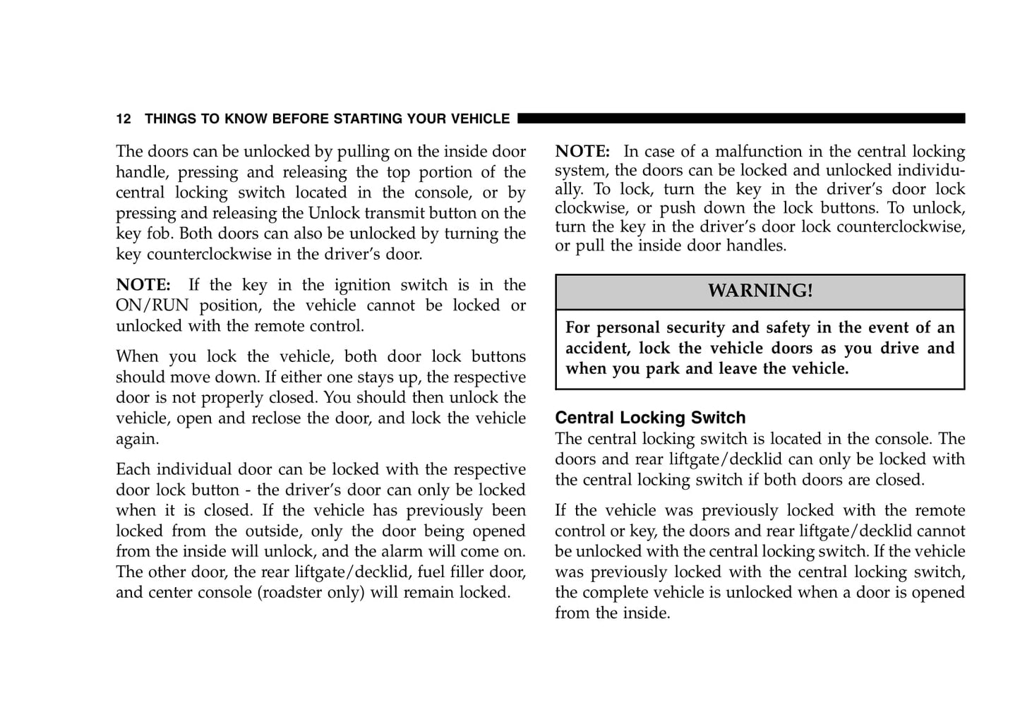 2004-2006 Chrysler Crossfire SRT6 Owner's Manual | English