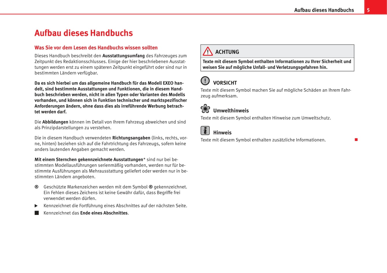 2012-2013 Seat Exeo Owner's Manual | German