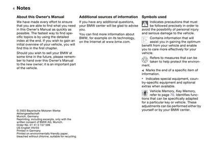 2003-2004 BMW 3 Series Convertible Owner's Manual | English
