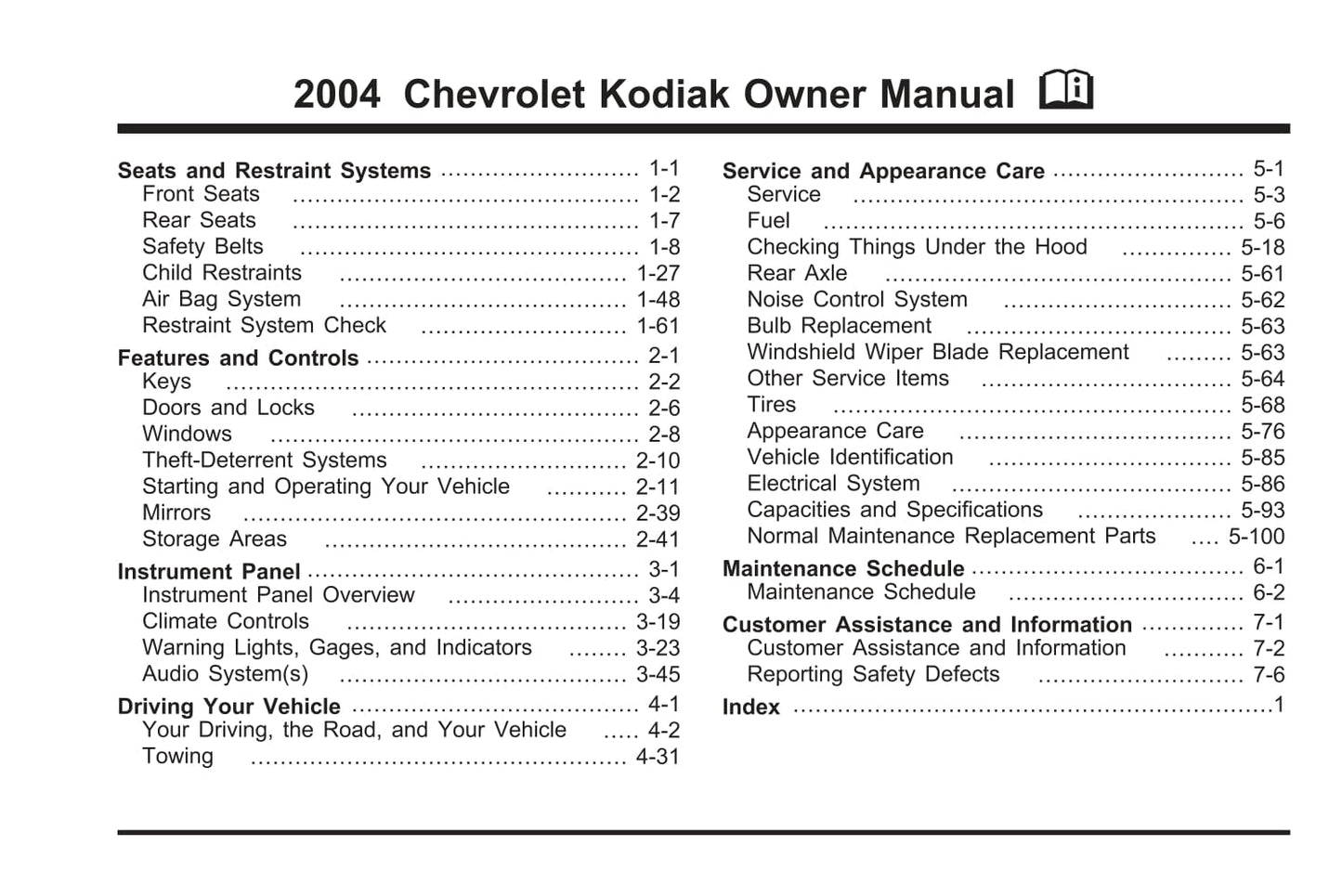 2004 Chevrolet Kodiak Manuel du propriétaire | Anglais