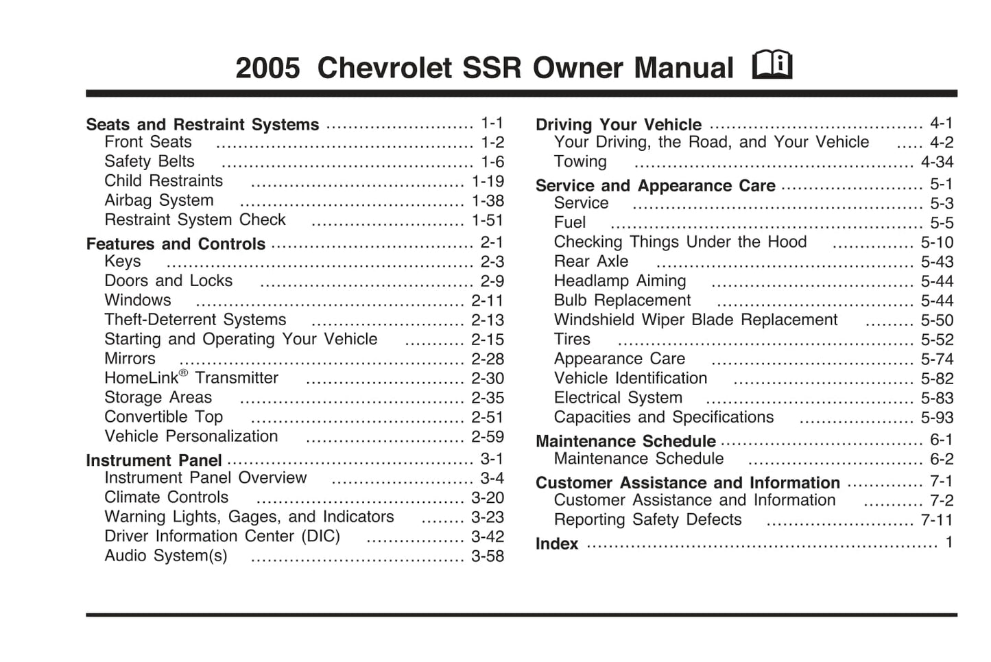2003-2006 Chevrolet SSR Owner's Manual | English