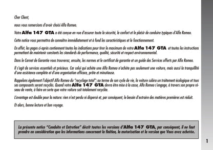 2005-2011 Alfa Romeo 147 GTA Owner's Manual | French