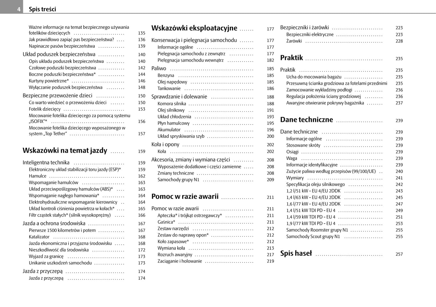 2009-2010 Skoda Roomster Owner's Manual | Polish