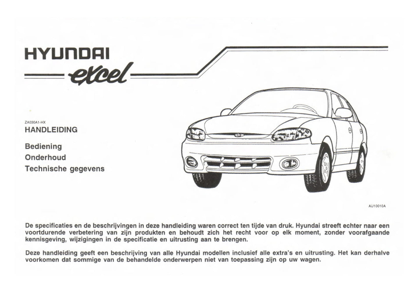 1998-2000 Hyundai Excel Manuel du propriétaire | Néerlandais