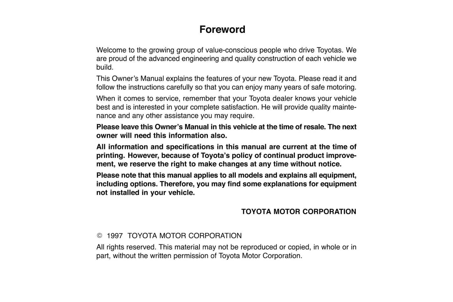1997 Toyota Tacoma Manuel du propriétaire | Anglais