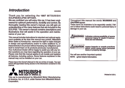 1997 Mitsubishi Eclipse Owner's Manual | English