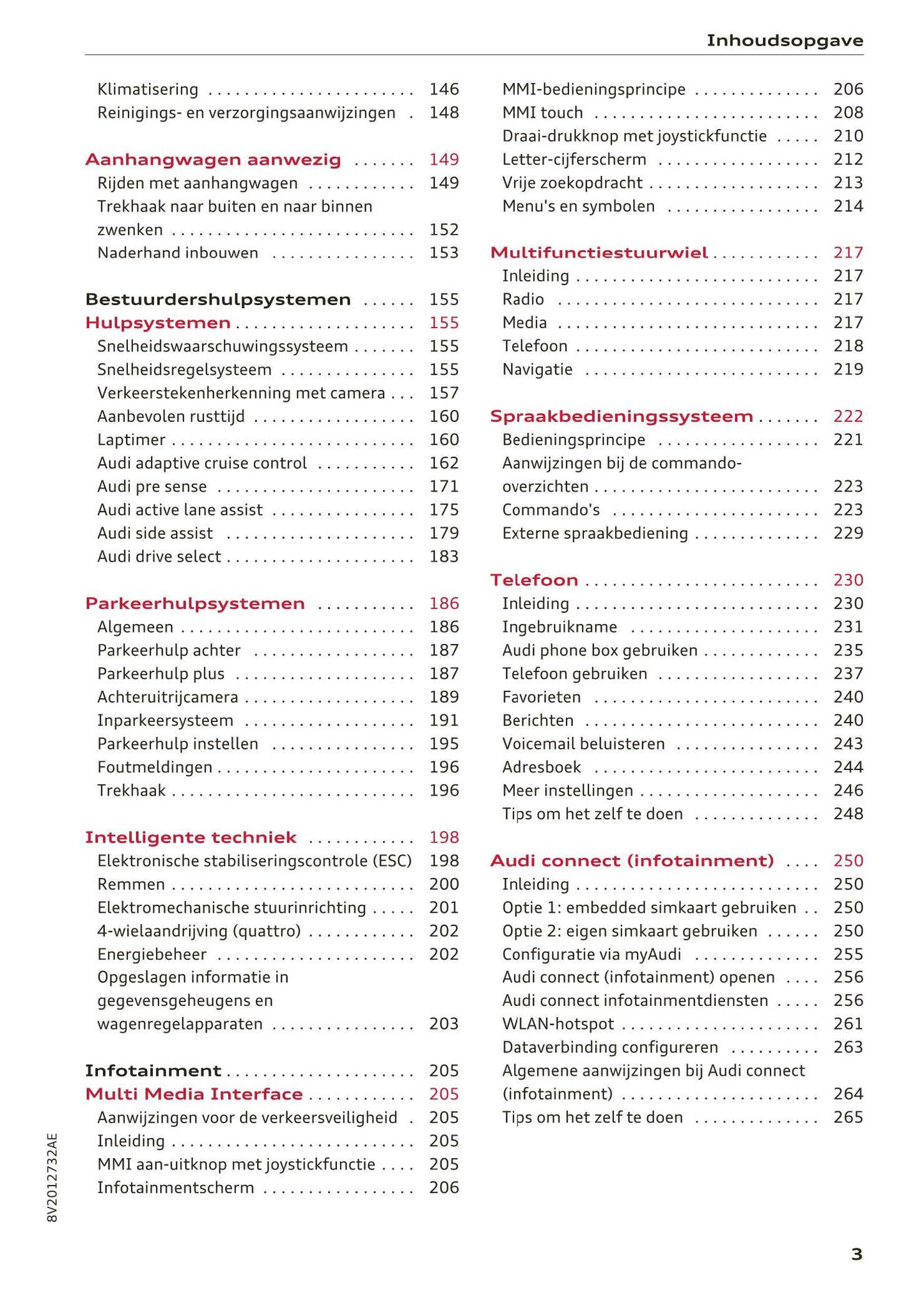 2017-2018 Audi A3/S3/RS 3 Owner's Manual | Dutch
