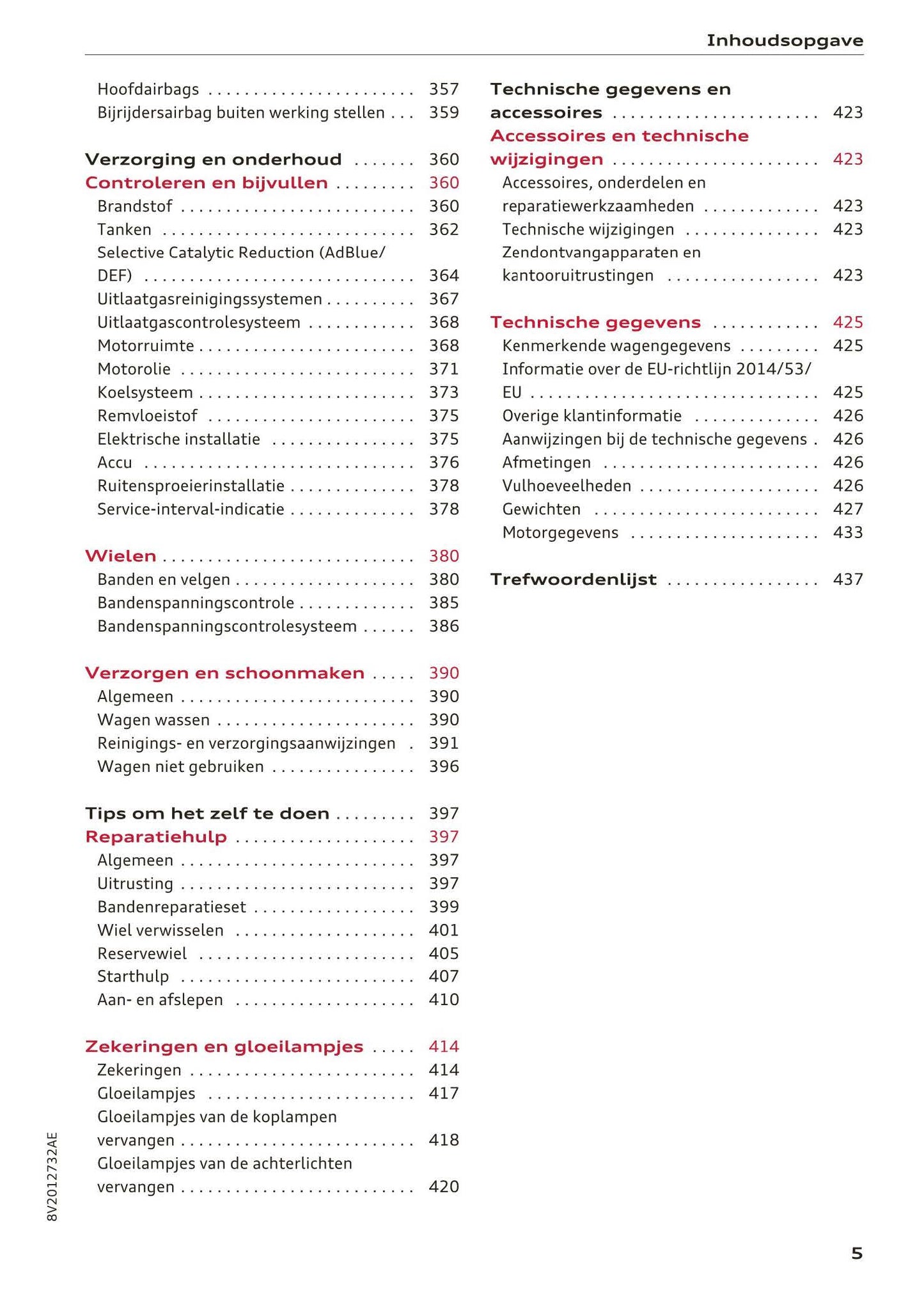 2017-2018 Audi A3/S3/RS 3 Owner's Manual | Dutch