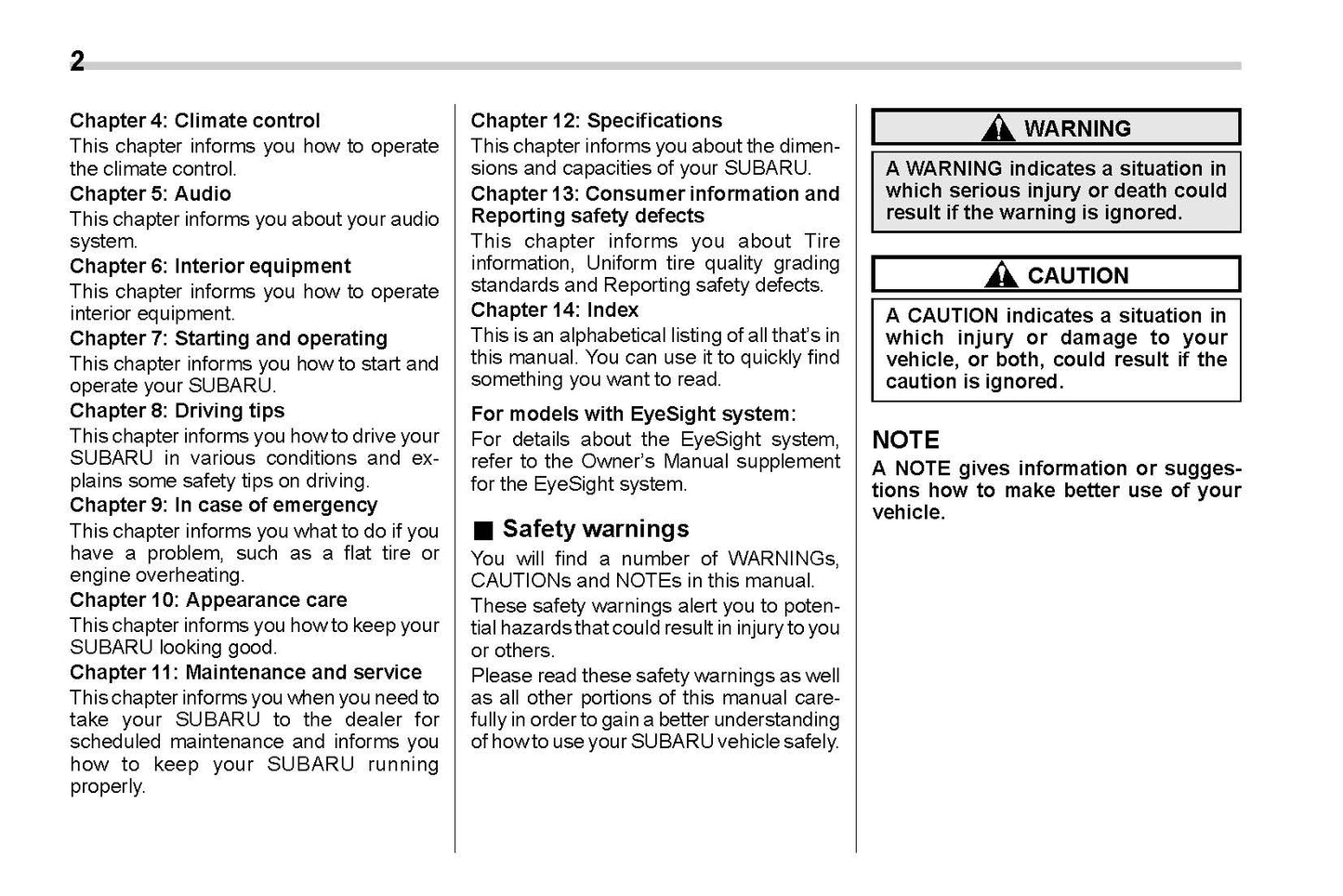 2019 Subaru Legacy/Outback Owner's Manual | English