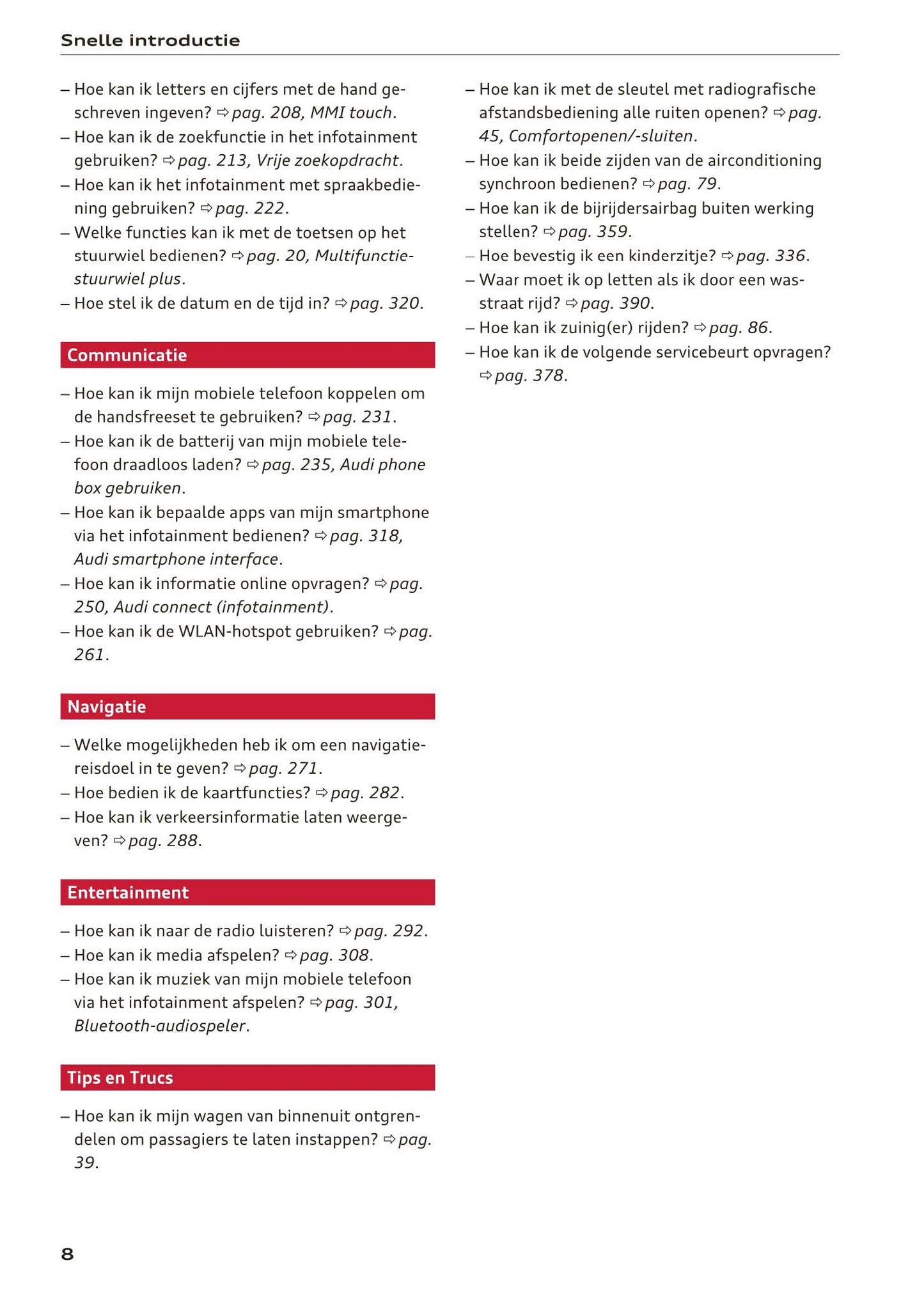 2017-2018 Audi A3/S3/RS 3 Owner's Manual | Dutch