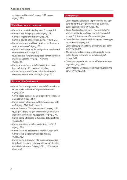 2020-2023 Audi A3/A3 Limousine/A3 Sportback/A3 Sportback g-tron/S3 Limousine/S3 Sportback Owner's Manual | Italian